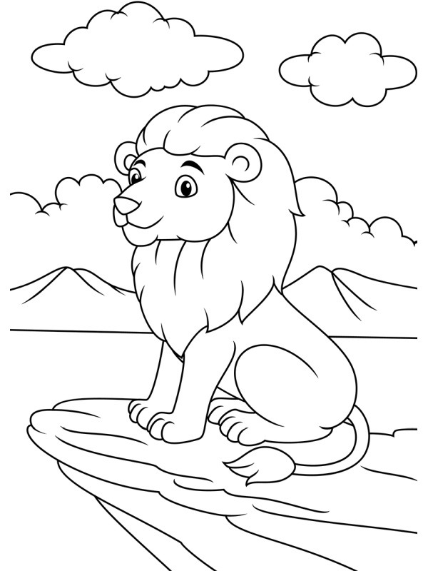 lion sur le rocher Coloriage