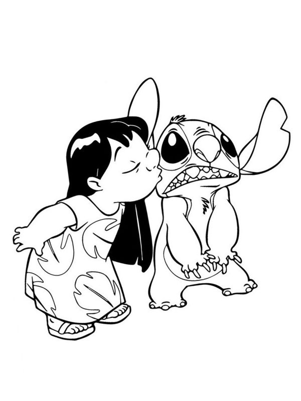 Lilo fait un bisou à Stitch Coloriage Lilo fait un bisou à Stitch Coloriage