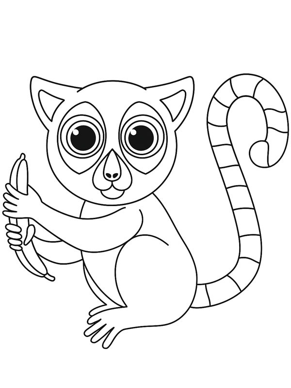 Maki singe avec banane Coloriage