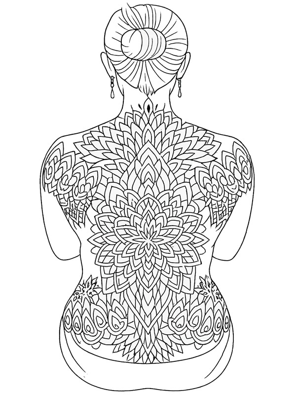 Tatouage mandala dans le dos Coloriage Tatouage mandala dans le dos Coloriage
