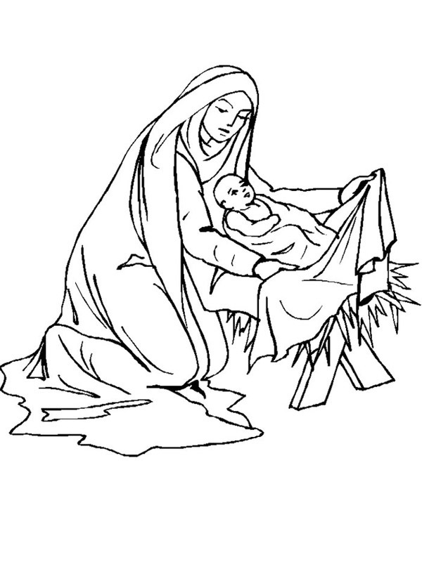 Marie et Jésus Coloriage