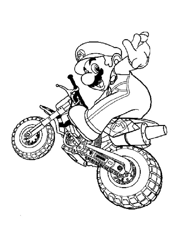 Mario sur une moto Coloriage