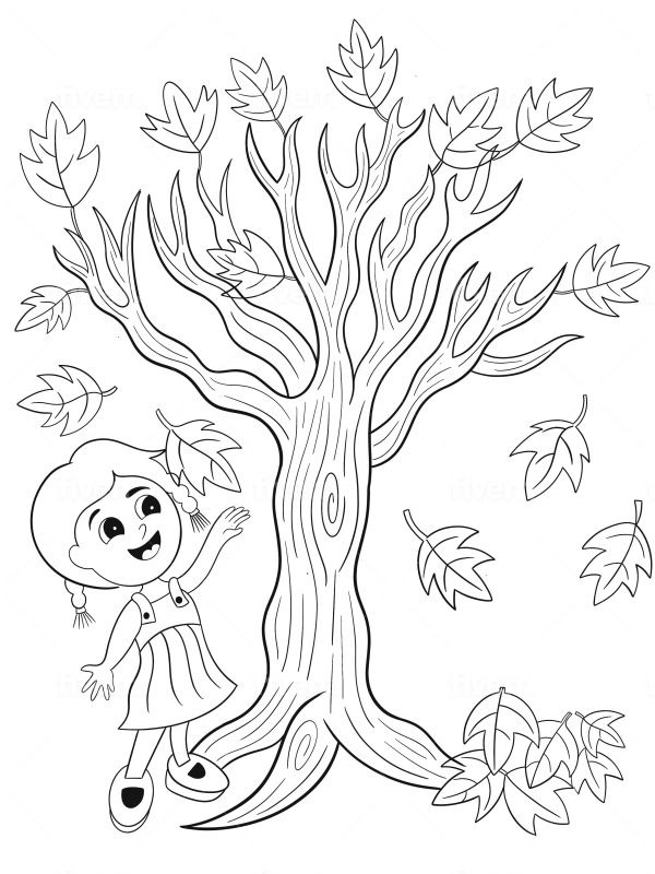 Fille près d'un arbre nu Coloriage Fille près d'un arbre nu Coloriage