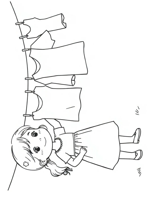 Fille étendant du linge Coloriage Fille étendant du linge Coloriage
