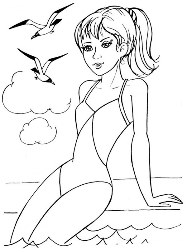 Fille dans l'eau Coloriage Fille dans l'eau Coloriage