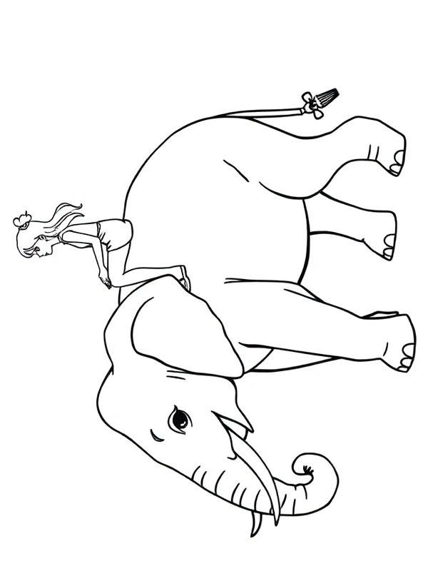 Fille sur un éléphant Coloriage Fille sur un éléphant Coloriage
