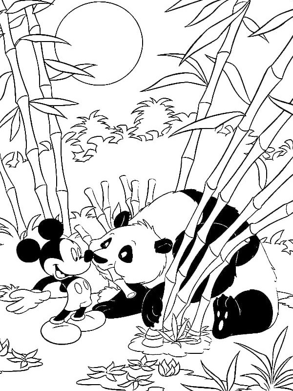 Mickey Mouse et panda Coloriage