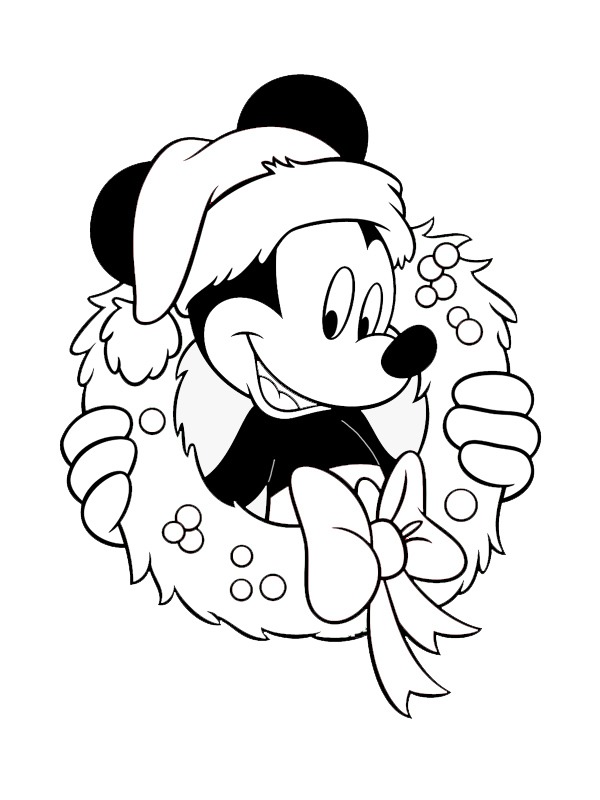 Mickey Mouse dans une couronne de Noël Coloriage Mickey Mouse dans une couronne de Noël Coloriage