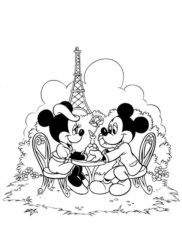 Minnie et Mickey à Paris Coloriage