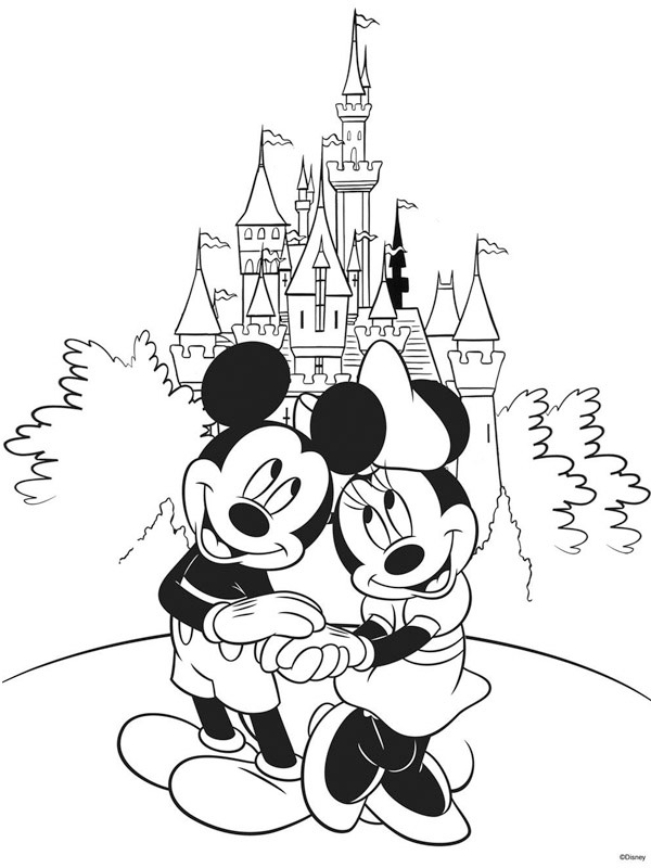 minnie et mickey mouse à Disneyland Coloriage