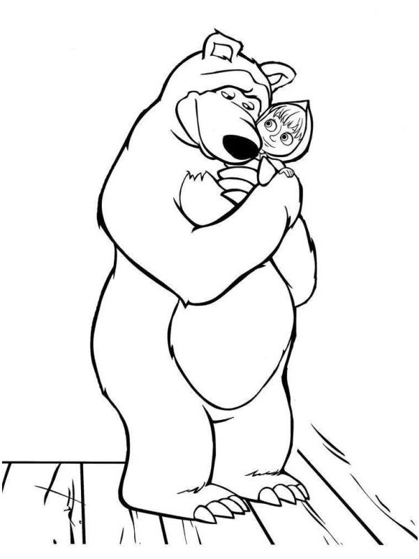 Mishka l'ours fait un câlin à Masha Coloriage Mishka l'ours fait un câlin à Masha Coloriage