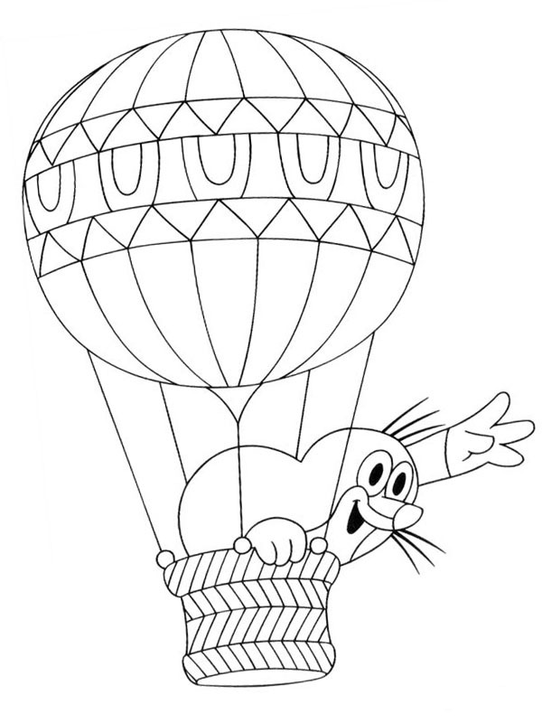Môle saluant depuis une montgolfière Coloriage Môle saluant depuis une montgolfière Coloriage