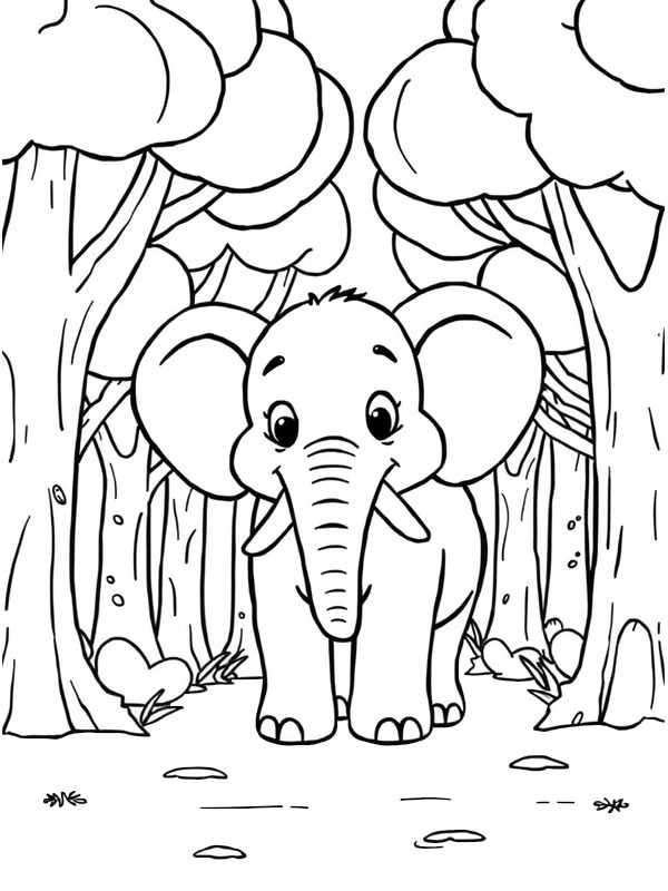 Petit éléphant dans la forêt Coloriage Petit éléphant dans la forêt Coloriage