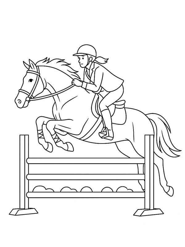 Cheval et cavalier sautant par-dessus une barrière Coloriage Cheval et cavalier sautant par-dessus une barrière Coloriage