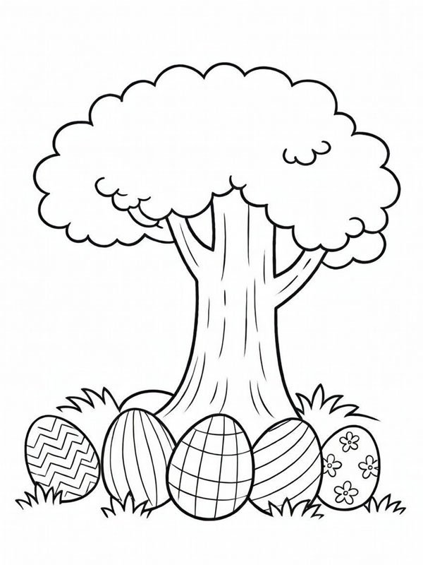 Des &oelig;ufs de P&acirc;ques sous l'arbre Coloriage