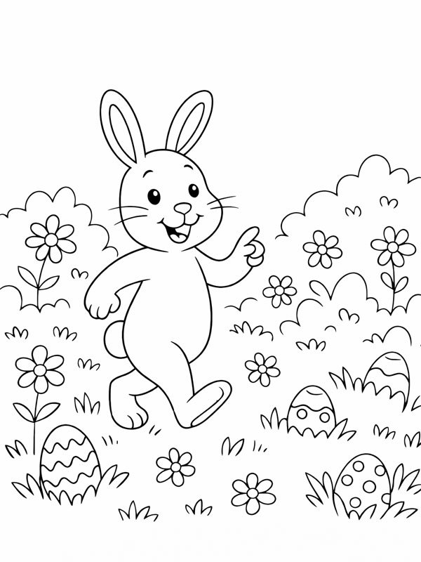 Chasse aux œufs de Pâques Coloriage Chasse aux œufs de Pâques Coloriage