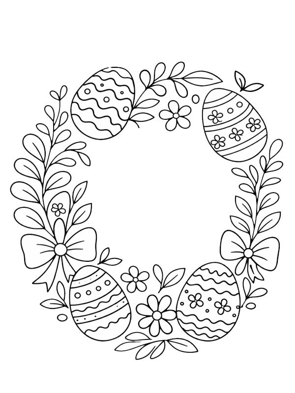 Couronne de Pâques avec des œufs Coloriage Couronne de Pâques avec des œufs Coloriage