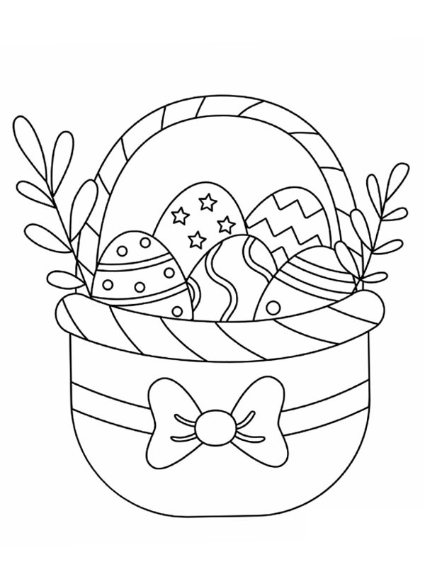 Panier de Pâques avec nœud Coloriage Panier de Pâques avec nœud Coloriage