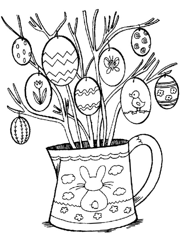 Œufs de Pâques sur une branche Coloriage Œufs de Pâques sur une branche Coloriage