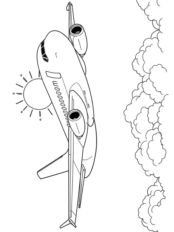 Avion de ligne dans les nuages Coloriage Avion de ligne dans les nuages Coloriage