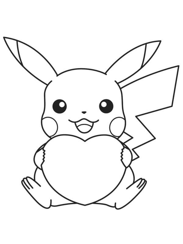 Pikachu tient un cœur Coloriage Pikachu tient un cœur Coloriage