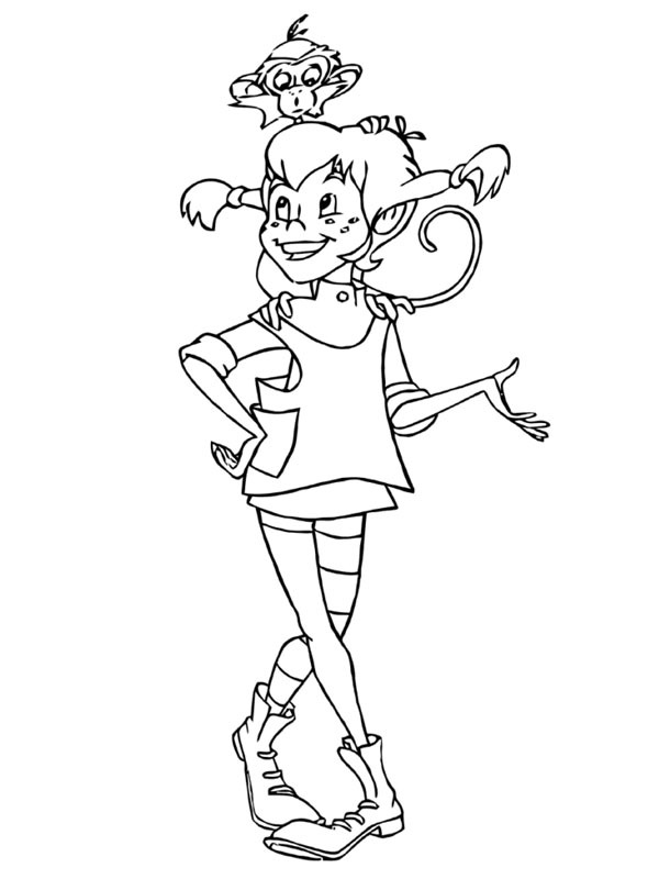 Fifi Brindacier et le singe Monsieur Dupont Coloriage Fifi Brindacier et le singe Monsieur Dupont Coloriage