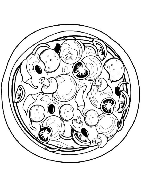 Pizza funghi aux tomates cerises Coloriage Pizza funghi aux tomates cerises Coloriage