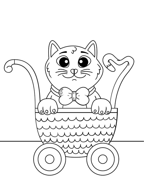 Chat dans la poussette Coloriage Chat dans la poussette Coloriage