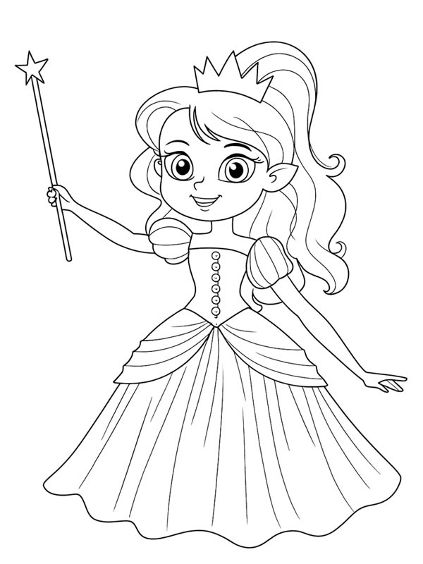 Princesse avec une baguette magique Coloriage Princesse avec une baguette magique Coloriage