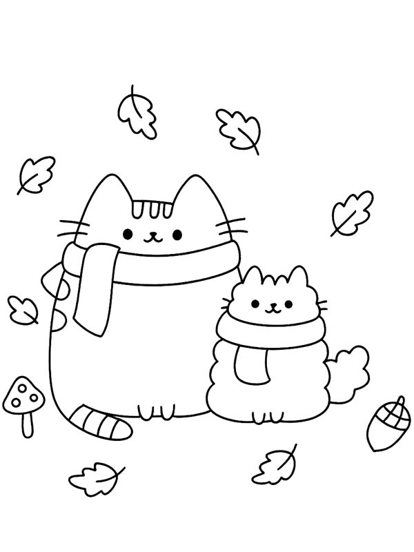 Pusheen et Stormy le chat en automne Coloriage