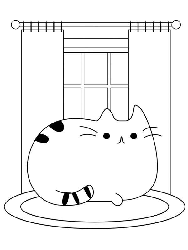 Pusheen est allongé à la fenêtre Coloriage Pusheen est allongé à la fenêtre Coloriage