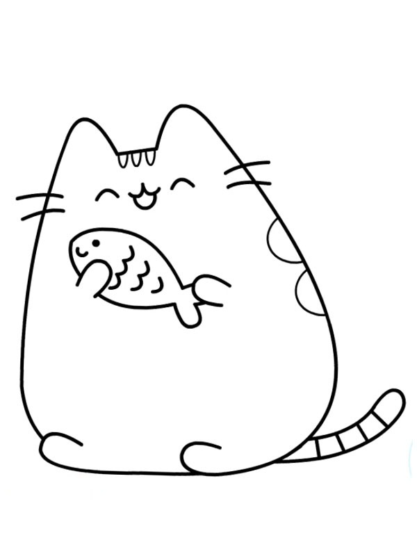 Pusheen avec poisson Coloriage Pusheen avec poisson Coloriage