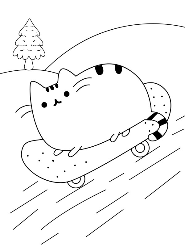 Pusheen sur un skateboard Coloriage Pusheen sur un skateboard Coloriage