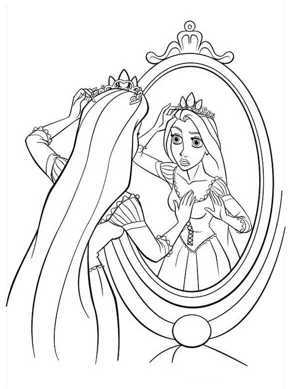 Raiponce devant le miroir Coloriage Raiponce devant le miroir Coloriage