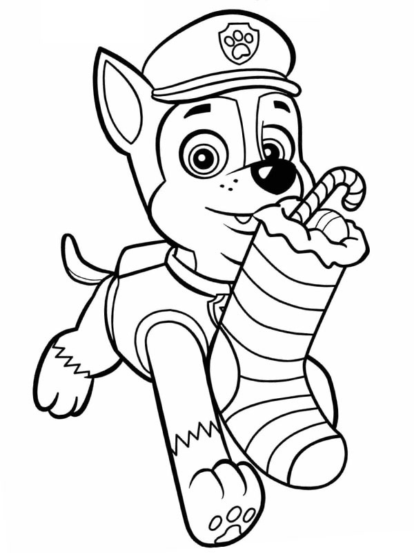 Rocky avec une chaussette de Noël Coloriage Rocky avec une chaussette de Noël Coloriage