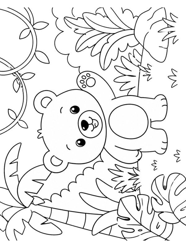 Un ours mignon dans la jungle Coloriage Un ours mignon dans la jungle Coloriage