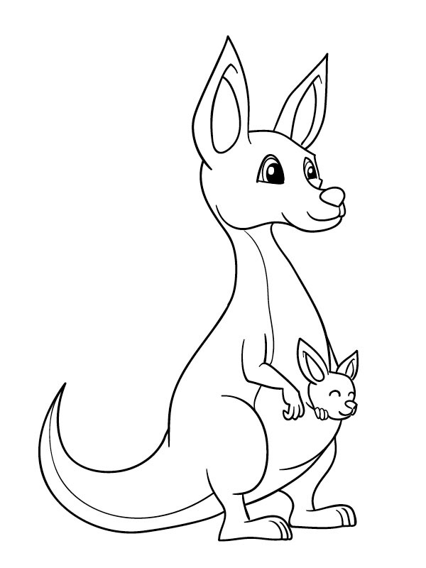 Kangourou mignon avec bébé Coloriage Kangourou mignon avec bébé Coloriage