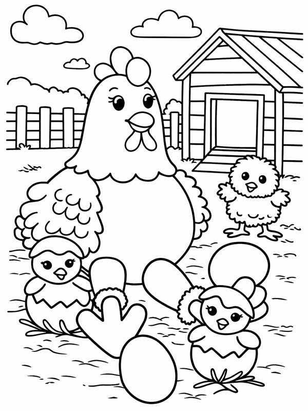 Poule mignonne avec ses poussins Coloriage Poule mignonne avec ses poussins Coloriage