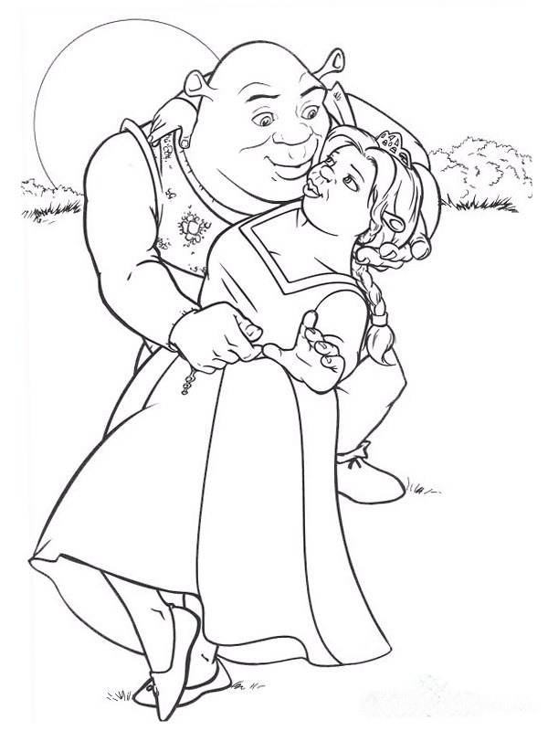 Shrek et la vieille femme dansent Coloriage Shrek et la vieille femme dansent Coloriage