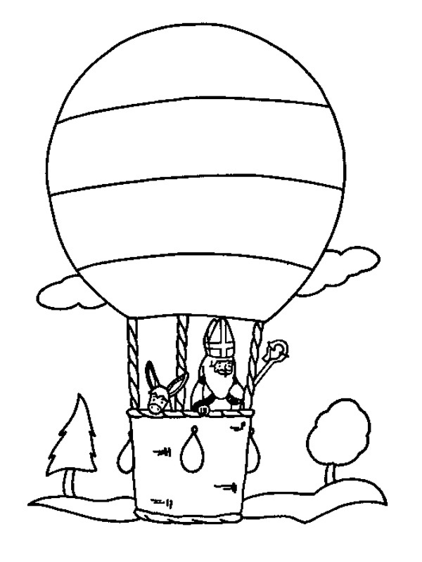 Saint Nicolas dans la montgolfière Coloriage