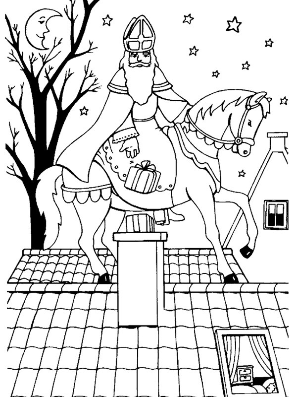 Saint-Nicolas sur le toit Coloriage Saint-Nicolas sur le toit Coloriage