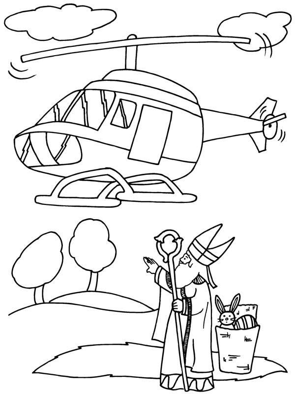 Saint Nicolas en hélicoptère Coloriage Saint Nicolas en hélicoptère Coloriage