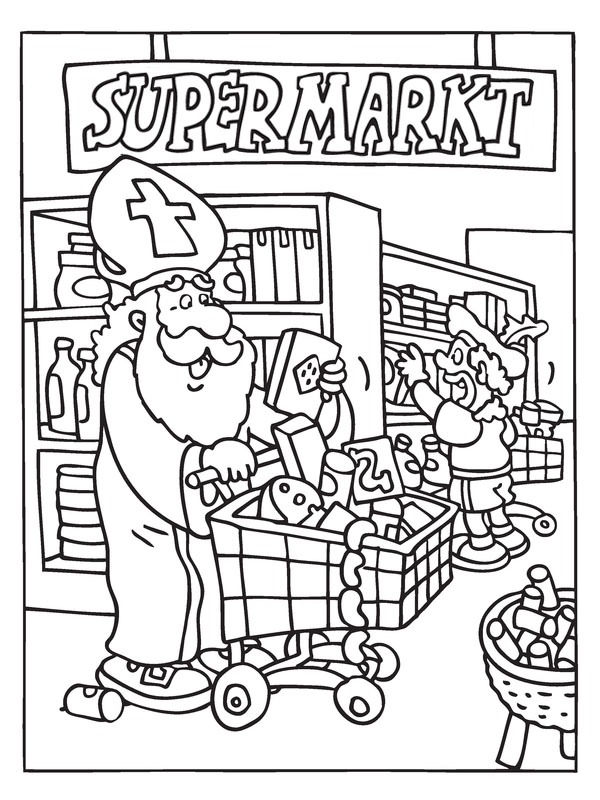 Saint Nicolas au supermarché Coloriage Saint Nicolas au supermarché Coloriage