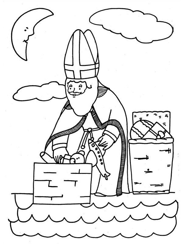 Saint-Nicolas sur le toit Coloriage Saint-Nicolas sur le toit Coloriage