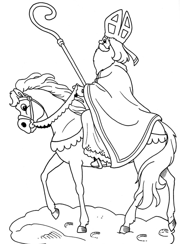 Saint Nicolas sur le cheval Coloriage Saint Nicolas sur le cheval Coloriage