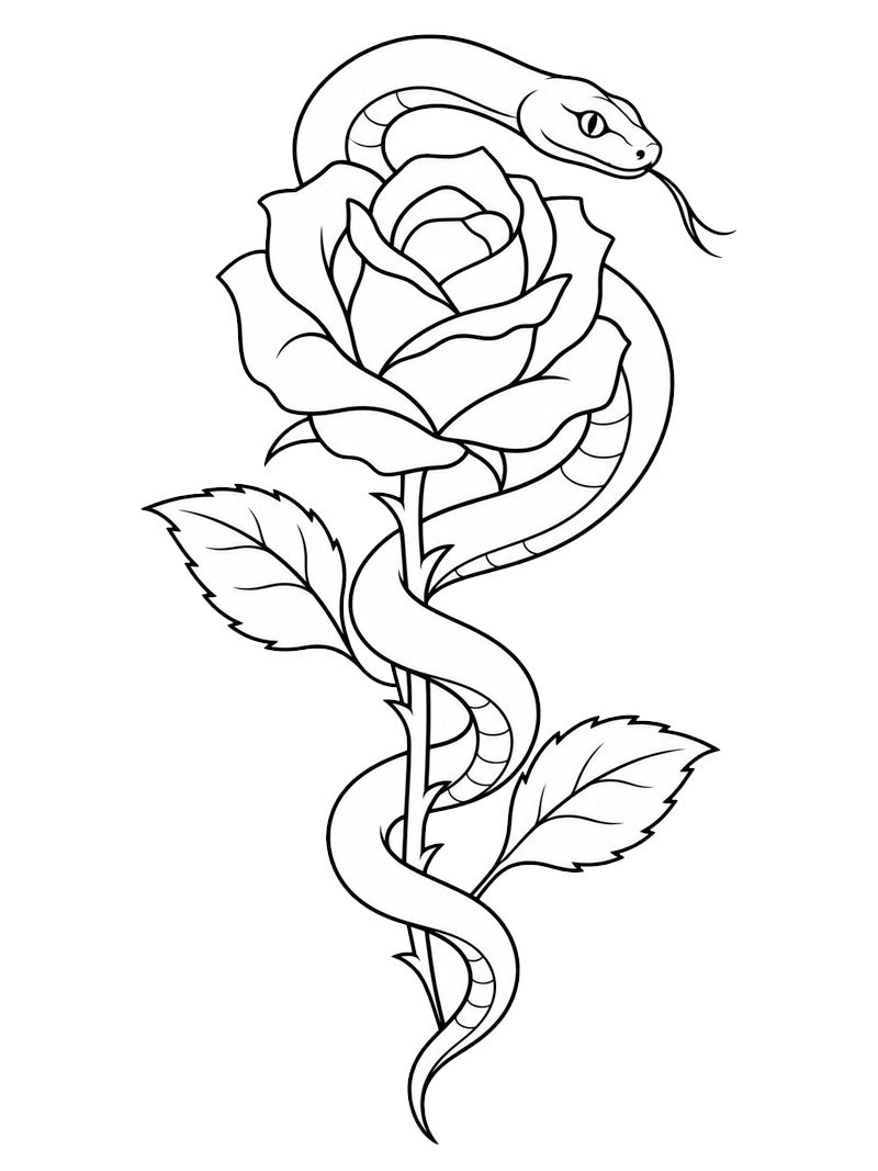 Tatouage de serpent et de rose Coloriage Tatouage de serpent et de rose Coloriage