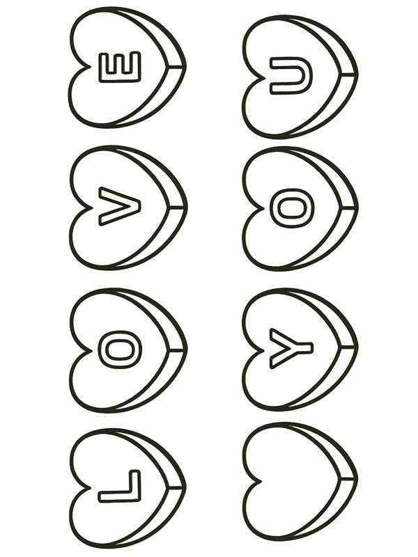 Bonbons en forme de cœur love you Coloriage Bonbons en forme de cœur love you Coloriage