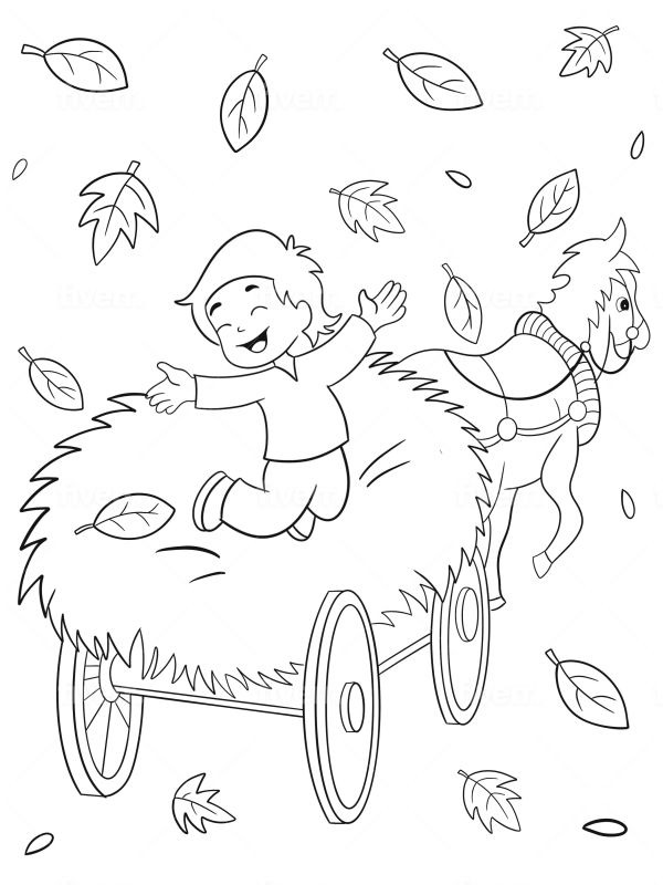 Jouer sur la charrette à foin Coloriage Jouer sur la charrette à foin Coloriage