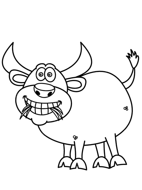 Taureau mange de l'herbe Coloriage Taureau mange de l'herbe Coloriage