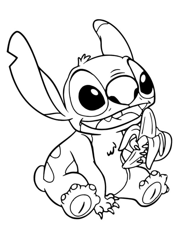 Stitch mange un banane Coloriage